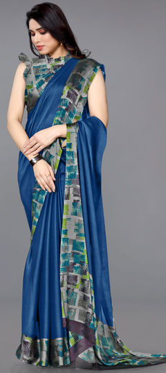 Blue color Saree in Chiffon fabric with Printed work