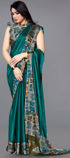 Blue color Saree in Faux Chiffon fabric with Printed work