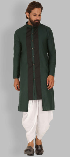 Black and Grey, Green color Dhoti Kurta in Cotton fabric with Thread work