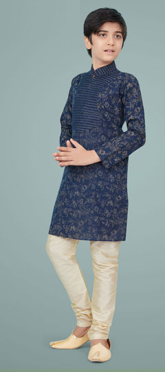 Blue color Boys Kurta Pyjama in Silk cotton fabric with Printed work : 1740457