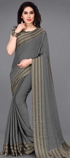 Casual Black and Grey color Saree in Chiffon fabric with Classic Printed work : 1740773