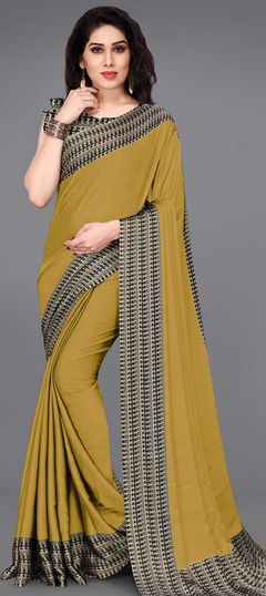 Casual Gold color Saree in Chiffon fabric with Classic Printed work : 1740776