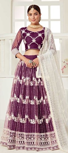 Purple and Violet color Lehenga in Net fabric with Embroidered, Resham, Sequence, Thread work