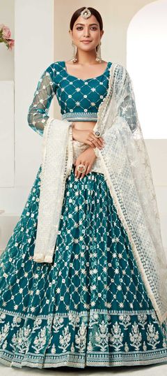 Blue color Lehenga in Net fabric with Embroidered, Resham, Sequence, Thread work