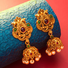 Gold Rodium Polish Multicolor color Earrings in Metal Alloy studded with Pearl