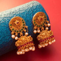 Gold Rodium Polish Multicolor color Earrings in Metal Alloy studded with Pearl