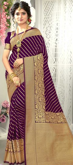 Purple and Violet color Saree in Art Silk, Silk fabric with Weaving work