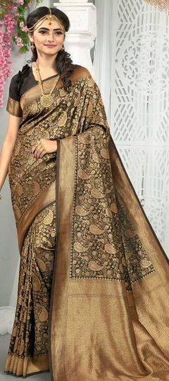 Black and Grey color Saree in Brocade fabric with Weaving work