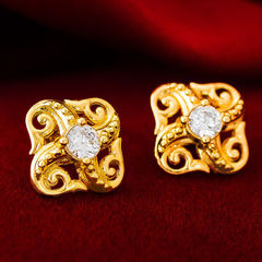 Gold Rodium Polish White and Off White color Earrings in Metal Alloy studded with CZ Diamond