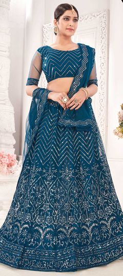 Blue color Lehenga in Net fabric with Embroidered, Resham, Sequence, Thread work