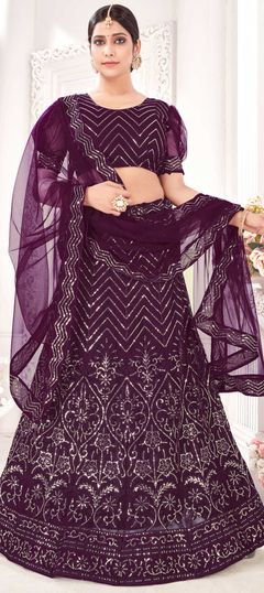Purple and Violet color Lehenga in Net fabric with Embroidered, Resham, Sequence, Thread work