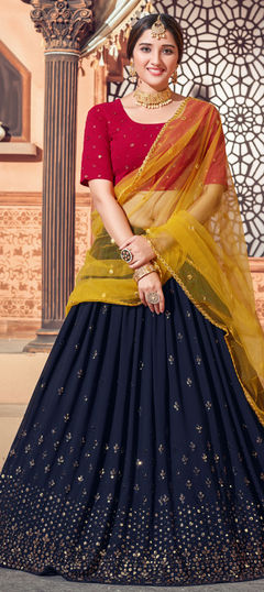 Blue color Lehenga in Georgette fabric with Embroidered, Resham, Sequence, Thread work