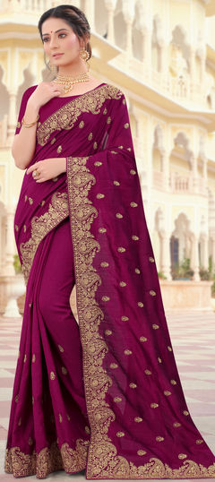 Purple and Violet color Saree in Art Silk, Silk fabric with Embroidered, Stone, Thread, Zari work