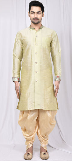 Green color Dhoti Kurta in Art Silk fabric with Thread work