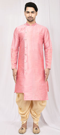 Pink and Majenta color Dhoti Kurta in Art Silk fabric with Thread work