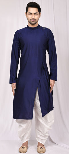 Blue color Dhoti Kurta in Silk cotton fabric with Thread work