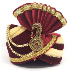 Beige and Brown, Red and Maroon color Turban in Velvet fabric with Lace work