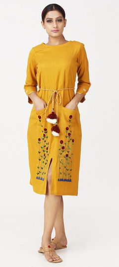 Casual Yellow color Dress in Rayon fabric with Embroidered work : 1742503