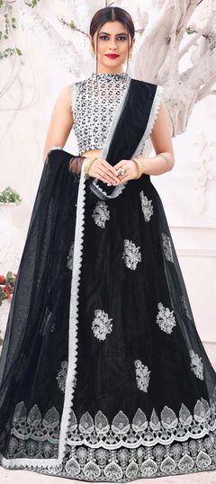 Black and Grey color Lehenga in Net fabric with Stone, Thread, Zari work