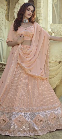 Pink and Majenta color Lehenga in Georgette fabric with Sequence, Thread work