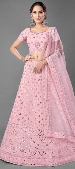 Pink and Majenta color Lehenga in Georgette fabric with Thread work