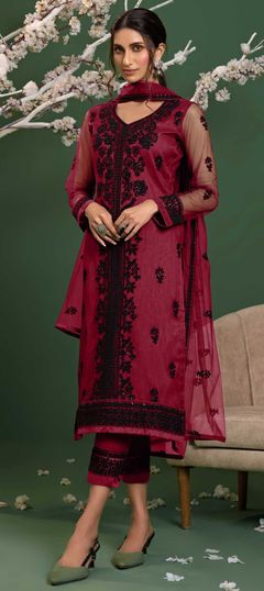 Pink and Majenta color Salwar Kameez in Net fabric with Embroidered, Sequence, Thread work
