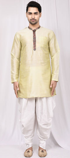 Yellow color Dhoti Kurta in Art Silk, Silk fabric with Thread work