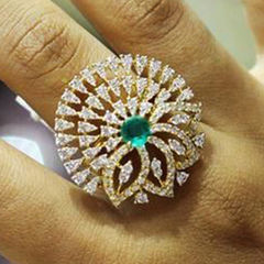 Gold Rodium Polish Green, White and Off White color Ring in Metal Alloy studded with CZ Diamond