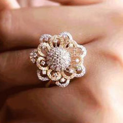 Gold Rodium Polish Gold color Ring in Metal Alloy studded with CZ Diamond