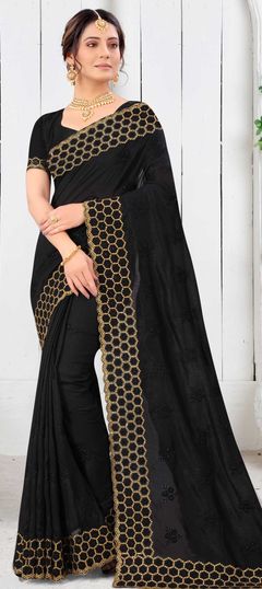 Black and Grey color Saree in Art Silk, Silk fabric with Embroidered, Resham, Stone, Thread work