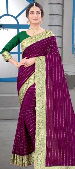 Purple and Violet color Saree in Art Silk, Silk fabric with Border work