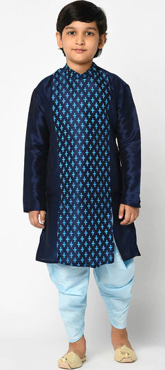 Blue color Boys Dhoti Kurta in Dupion Silk fabric with Thread work : 1744095