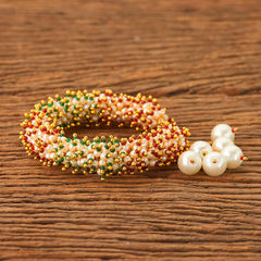 Gold Rodium Polish White and Off White color Bracelet in Metal Alloy studded with Pearl