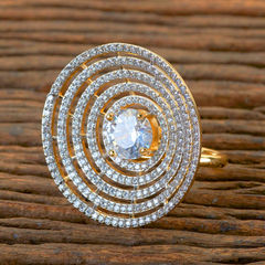 Gold Rodium Polish White and Off White color Ring in Brass studded with CZ Diamond