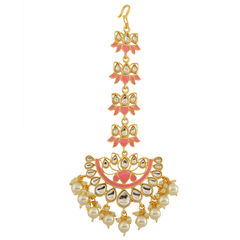 White and Off White color Mang Tikka in Brass studded with Kundan & Gold Rodium Polish : 1744257