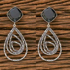 Gold Rodium Polish Black and Grey color Earrings in Metal Alloy studded with Beads