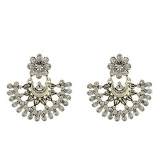 Silver Rodium Polish White and Off White color Earrings in Metal Alloy studded with Pearl