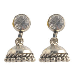Gold Rodium Polish White and Off White color Earrings in Brass studded with CZ Diamond