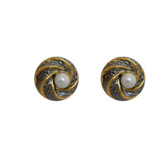 Gold Rodium Polish White and Off White color Earrings in Brass studded with CZ Diamond