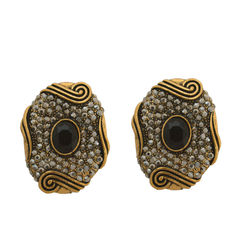 Gold Rodium Polish Black and Grey color Earrings in Brass studded with CZ Diamond