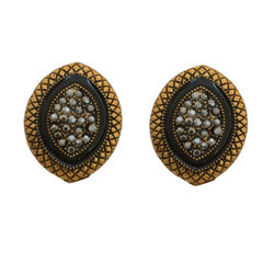 Gold Rodium Polish Black and Grey color Earrings in Brass studded with CZ Diamond