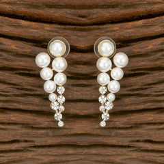 Gold Rodium Polish White and Off White color Earrings in Brass studded with Pearl