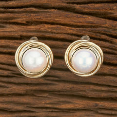 Gold Rodium Polish White and Off White color Earrings in Brass studded with Pearl