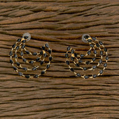 Gold Rodium Polish Black and Grey color Earrings in Brass studded with CZ Diamond