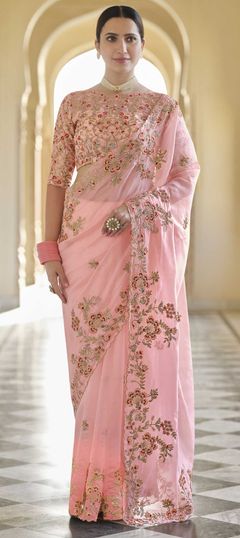 Bridal, Traditional, Wedding Pink and Majenta color Saree in Organza Silk, Silk fabric with South Sequence, Thread work : 1744574