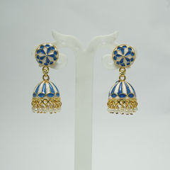 Gold Rodium Polish Blue color Earrings in Metal Alloy studded with Beads