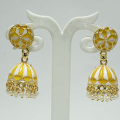 Gold Rodium Polish Yellow color Earrings in Metal Alloy studded with Beads