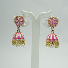 Gold Rodium Polish Pink and Majenta color Earrings in Metal Alloy studded with Beads