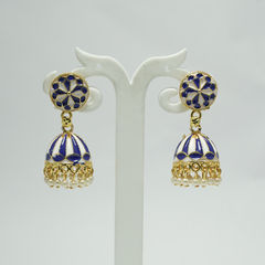 Gold Rodium Polish Blue color Earrings in Metal Alloy studded with Beads