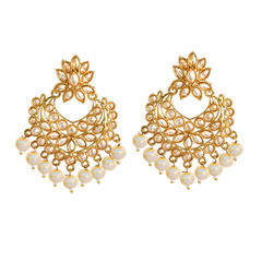 Gold Rodium Polish White and Off White color Earrings in Brass studded with Beads, Pearl